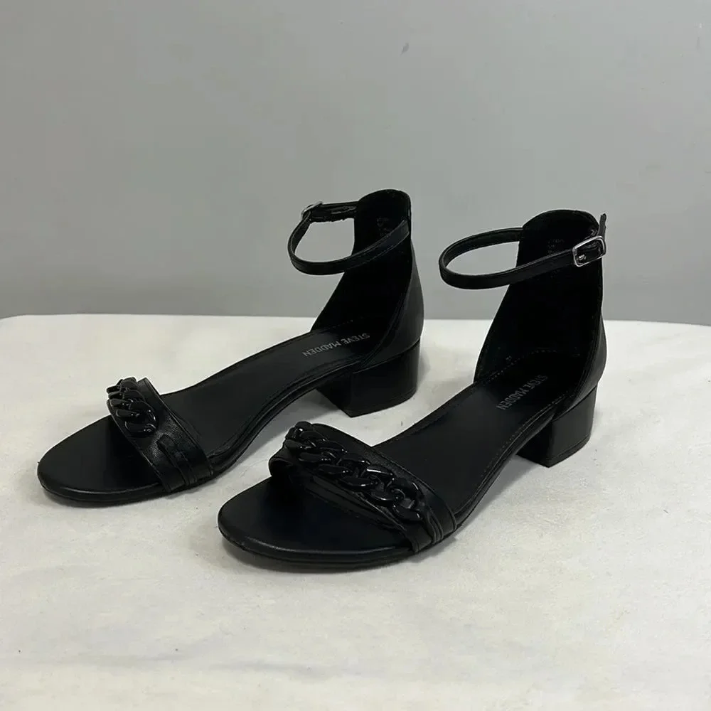 Steve Madden || Black Faux Leather Flats  Dressy Ankle Strap Shoes Girls size 5
